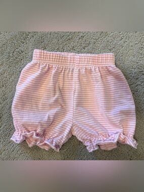 PBJ Baby Girl’s Cotton Knit Pink & White Striped Ruffle Bloomers Shorties 12 mo
